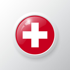 Obraz premium 3D Button with Switzerland flag. as round glossy icon on background isolated. Vector illustration eps 10. 
