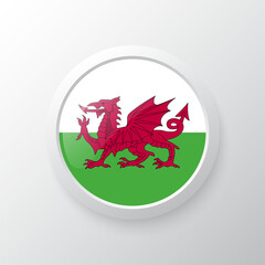 3D Button with Wales flag. as round glossy icon on background isolated. Vector illustration eps 10.	
