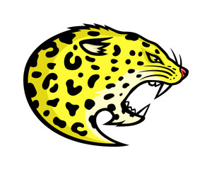 Animal icon angry leopard on white background.