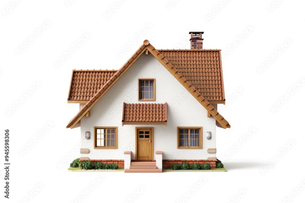 Poster a detailed 3d model of a house on a clean white surface, ideal for architectural and design concepts