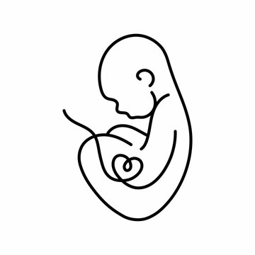 recommend clip art: Baby Fetus silhouette line art. Birth announcement. Embryo with heart. Motherhood. Pregnancy.