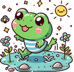 Fototapeta premium cute cartoon smiling frog