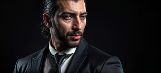 Obraz premium portrait of a man dressed in a suit and tie, exuding an air of professionalism and sophistication.