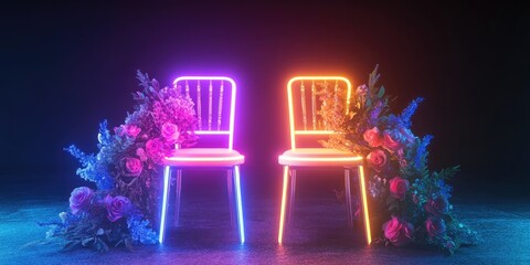 3D rendering of bride and groom chair signs