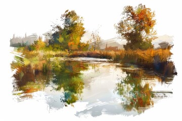 Obraz premium A serene scene of a river surrounded by tall trees, perfect for use in travel or nature themed projects
