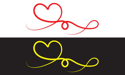 Monoline Red and yellow vintage Vector Valentines Day Hand Drawn Calligraphic Heart. Calligraphy lettering vector illustration. Holiday Design element valentine. isolated on white and black background