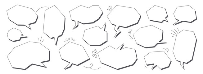 Hand-drawn speech or dialouge bubbles. Outline Vector illustration isolated on white background.
