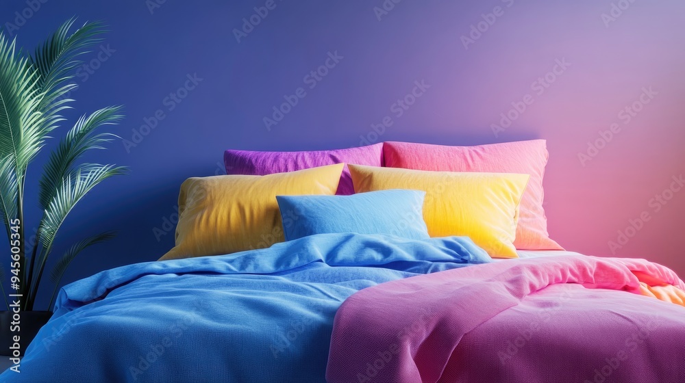 Poster 3d rendering of bed linen in various colors