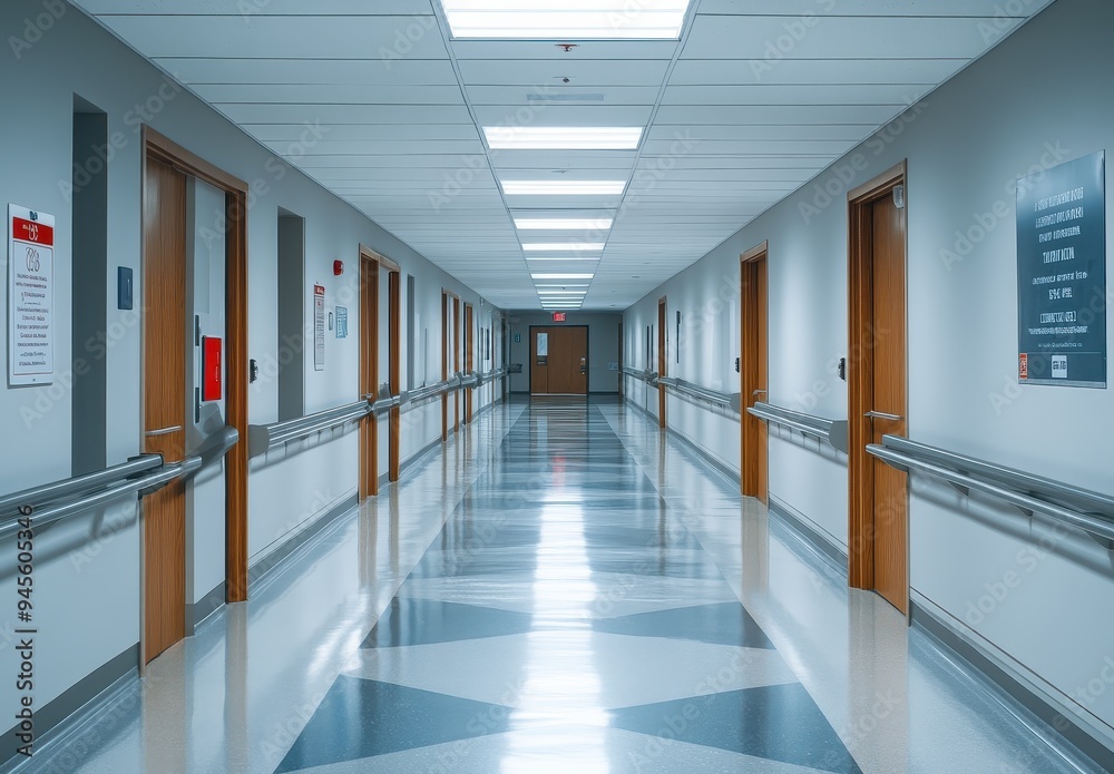 Sticker Empty Hospital Corridor with Doors