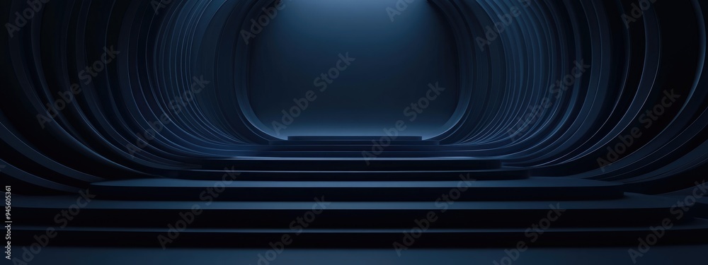 Fototapete 3D rendering of a dark blue gradient abstract background with an empty space for product display