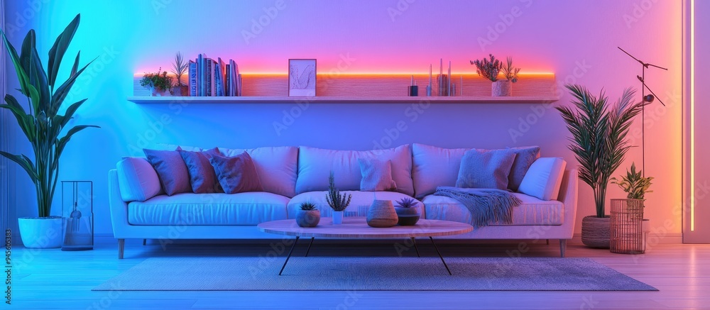 Aufkleber modern living room interior featuring a white and wooden color scheme complete with a sofa shelf and