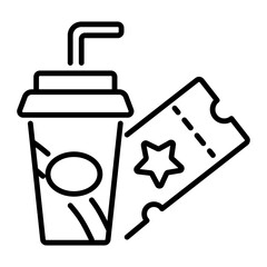 Linear style icon of movie drink and ticket