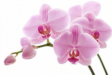 A cluster of delicate pink orchids with intricate patterns.