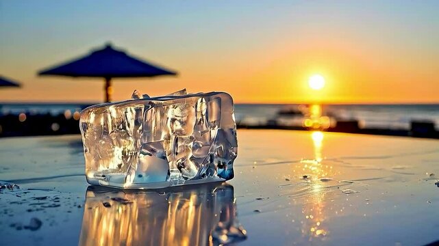 an ice cube  and  a beach umbrella
