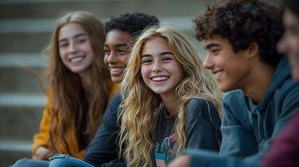 Fototapeta premium Happy Teenagers Friends Together Smiling Outdoors