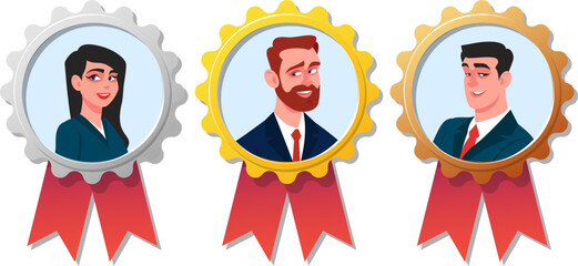 set of medals with portraits of men and women