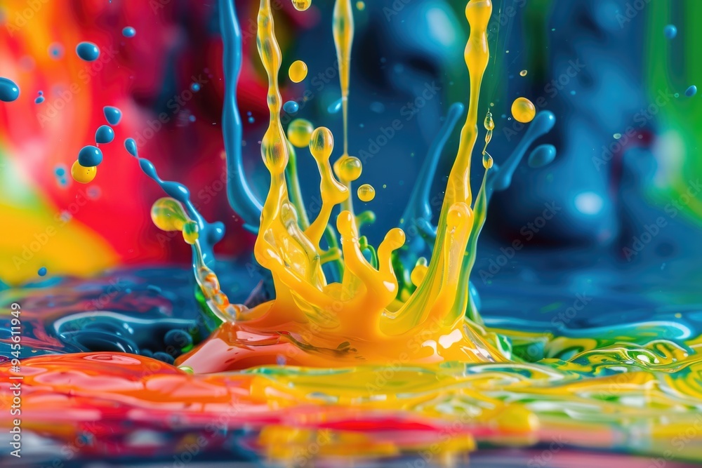 Poster a close-up shot of a vibrant liquid substance with varying hues and textures