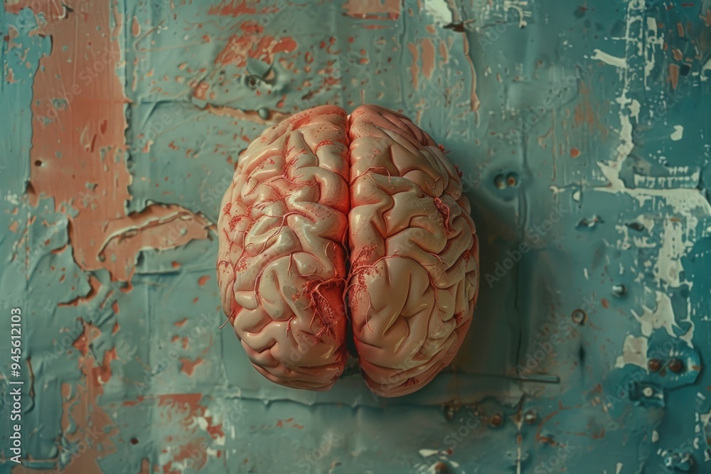 Poster A close-up view of a brain on a wall, possibly in a laboratory or educational setting