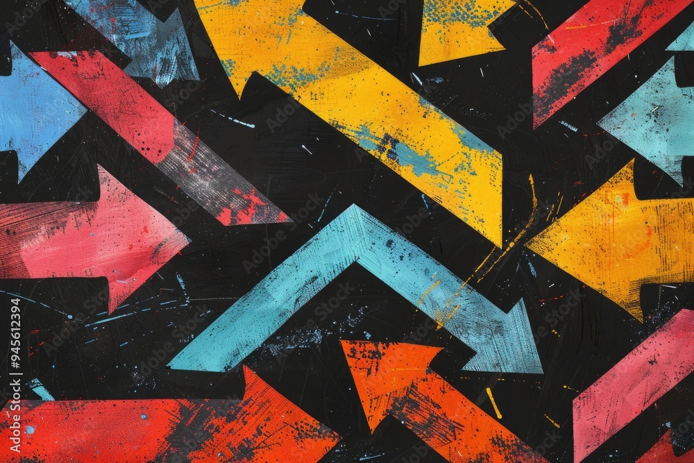 Poster Abstract artwork featuring vibrant arrows on a dark backdrop, perfect for illustrating creative concepts or adding visual interest to designs