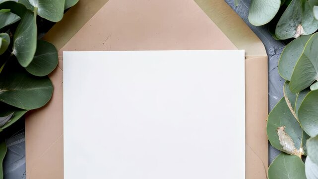 An open envelope sits on a surface, revealing a blank card resting atop it, inviting creativity and personal expression for heartfelt messages or special occasions.