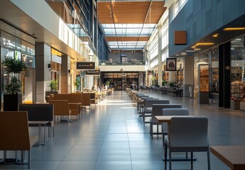 Empty Food Court in Modern Shopping Mall