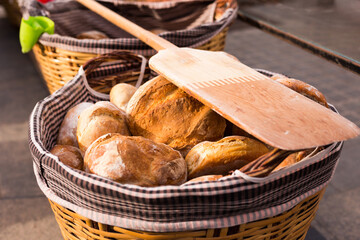 Ruddy rolls of fresh warm grain bread