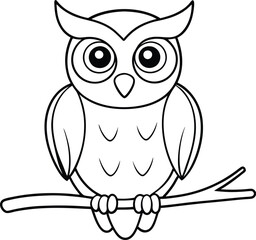 An owl perched on a branch in a line art style great for a kids' colouring activity
