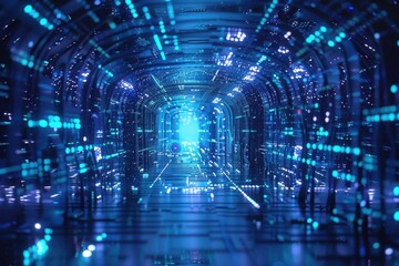 Digital Data Streaming: tunnel made with an abstract digital glowing elements Digital Data Streaming: tunnel made with an abstract digital glowing elements