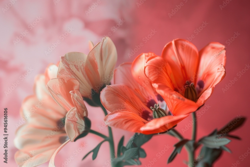 Poster Close-up of two flowers in a decorative vase