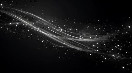 Obraz premium Abstract Black and White Flowing Lines with Glowing Dots