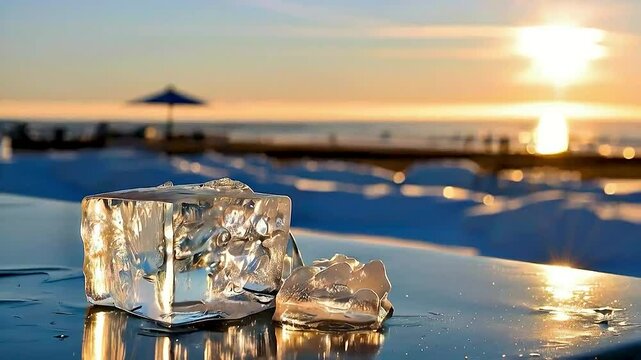 ice cubes  and  a beach umbrella