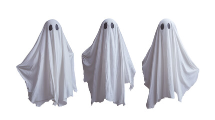 Set of White sheets ghost or cloth ghost dress up for Halloween festival party event isolated on transparent background