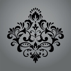 Damask graphic ornament. Floral design element. Black and gray vector pattern