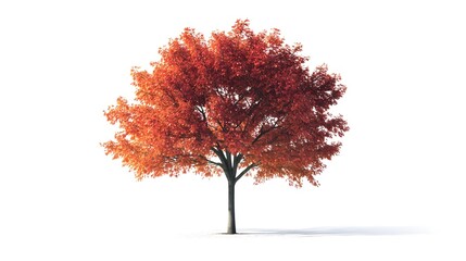 Fototapeta premium Maple tree on a white background. A solitary red maple tree stands against a white background, showcasing vibrant au