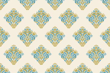 Motifs African paisley boho Floral Ikat seamless pattern embroidery border. Ethnic ikat saree sarong  flower design for Ikat pattern and Ethnic Pattern.Border indian floral Aztec embroidery patterns.