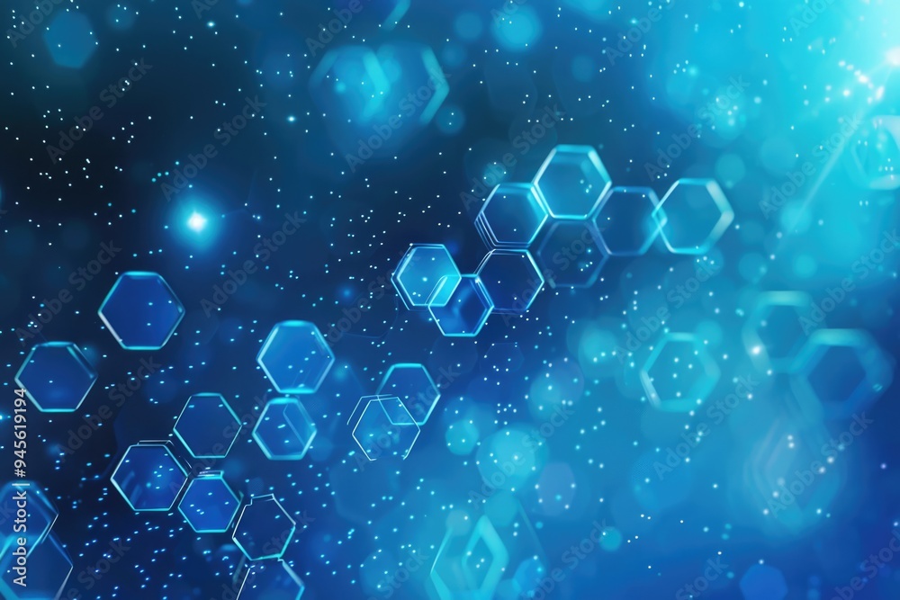 Poster A collection of blue hexagons on a blue background, perfect for use in tech-related designs or as a geometric pattern