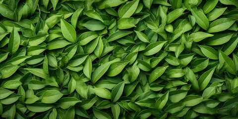 Fototapeta premium Top view tea leaves background decoration with many fresh plant grenn herbs scene
