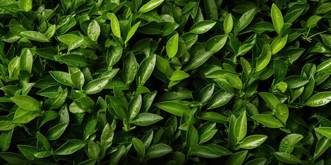 Top view tea leaves background decoration with many fresh plant grenn herbs scene