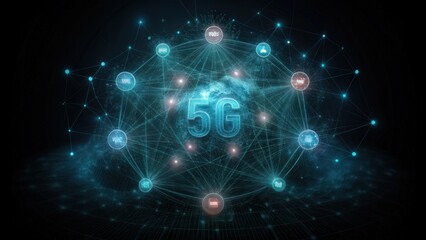 Obraz premium 5G Network Connection with Globe and Interconnected Nodes
