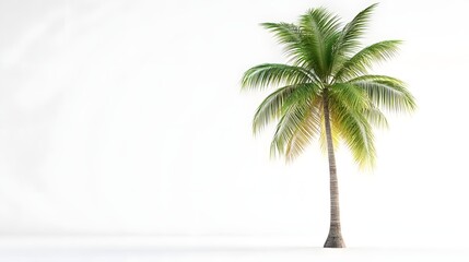 Obraz premium palm tree on a white background. Palm tree on a white background. A solitary palm tree against a minimalistic white backdrop, evoking a sense of tranq