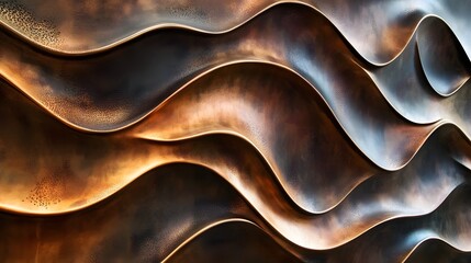 Obraz premium organic waves of molten metal merging with soft. This dynamic image features a close-up view of an abstract metallic wall with undulating waves and ri