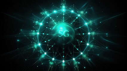 Fototapeta premium A glowing 5G symbol within a connected network sphere