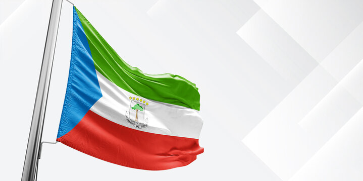 Equatorial Guinea national flag cloth fabric waving on beautiful White Square Background.