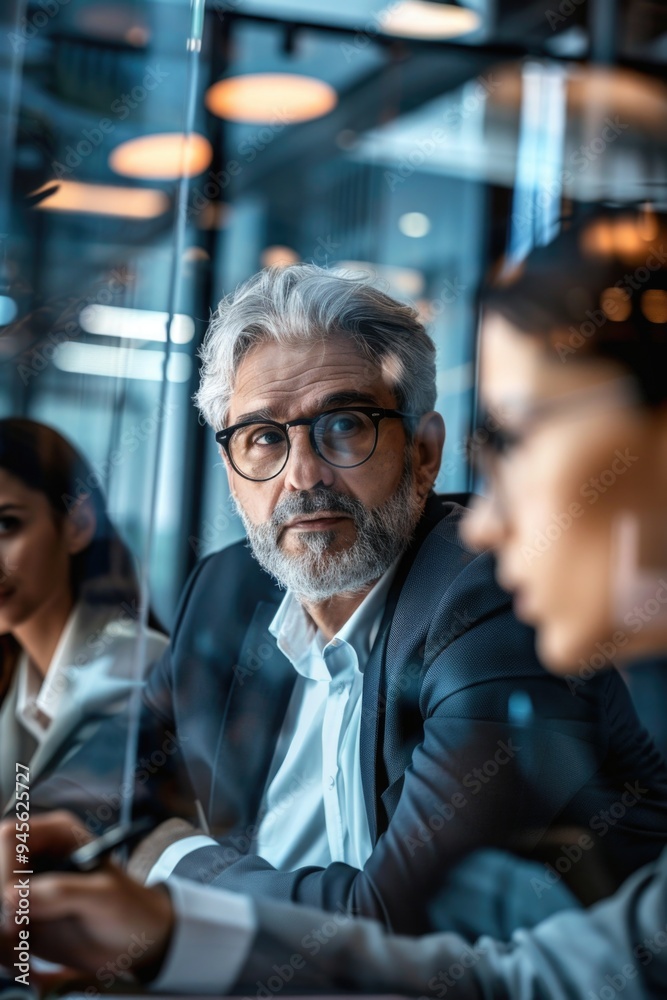 Poster Group of people using laptops at a table, remote work concept