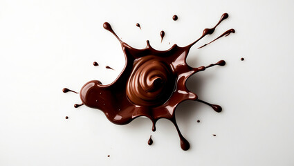 Chocolate splash isolated in white background, Close-up of hot chocolate splash, Chocolate crown splash on white background with copy space