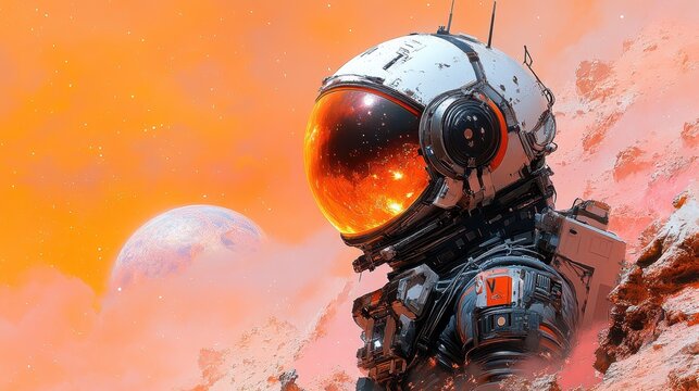 Extraterrestrial Exploration: AI Space Probe on Colorful Alien Planet