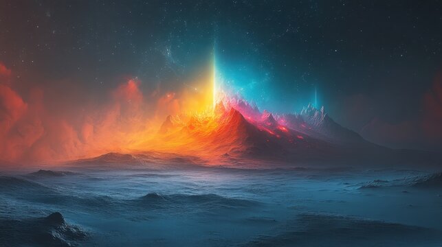Futuristic AI Space Probe Surveying Colorful Alien World with Glowing Sensors