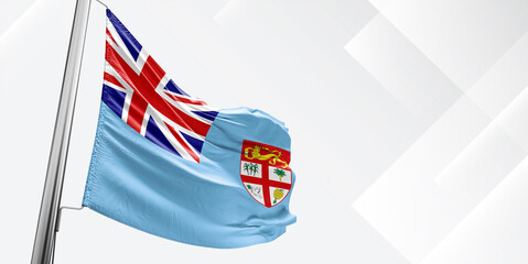 Fiji national flag cloth fabric waving on beautiful White Square Background.