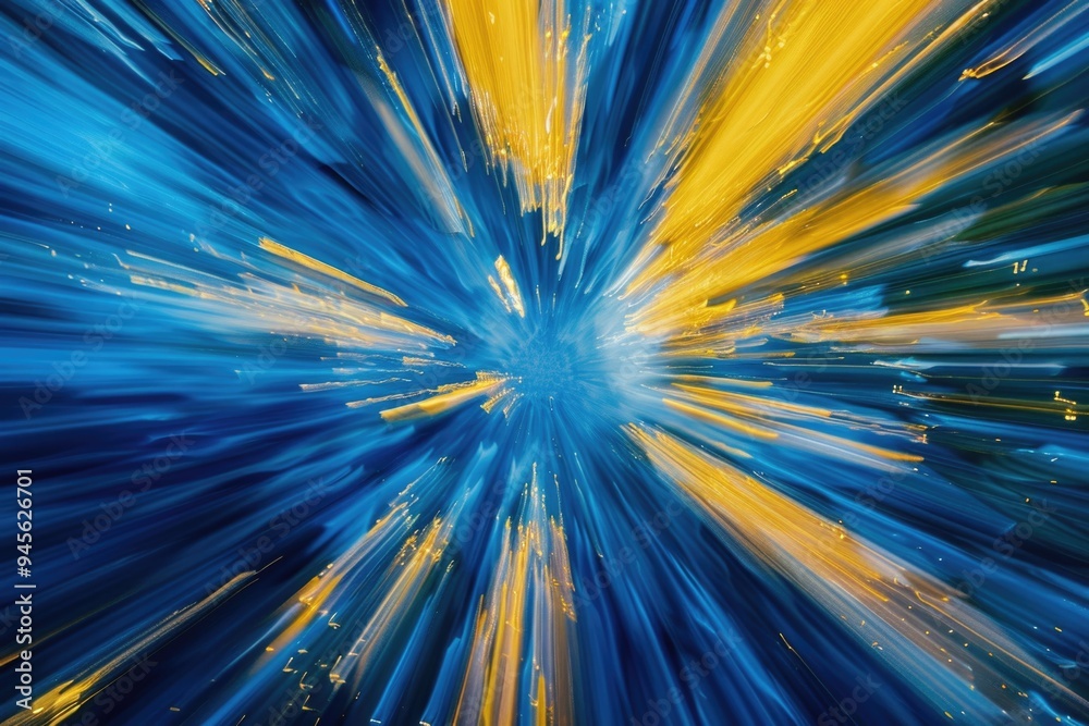 Poster a bright blue and yellow explosion of stars in the sky, perfect for use in astronomy or science-rela