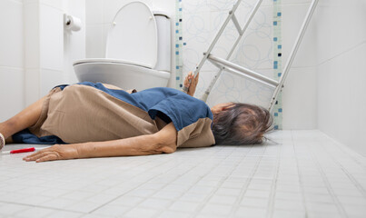 Elderly woman falling in bathroom because slippery surfaces.